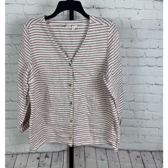 Artisan NY Striped Linen Button Up Shirt Size Medium - Picture 1 of 5
